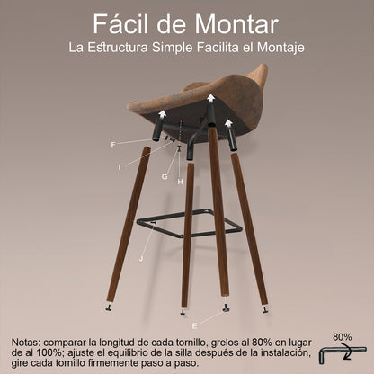 Juego de 2 Taburetes de bar, Sillas Ergonómicas de Altura con Asiento y Respaldo Marrón Vintage