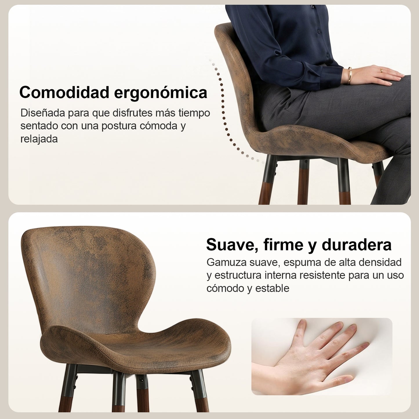 Juego de 2 Taburetes de bar, Sillas Ergonómicas de Altura con Asiento y Respaldo Marrón Vintage