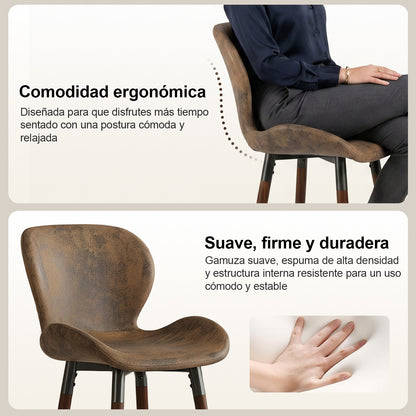 Juego de 2 Taburetes de bar, Sillas Ergonómicas de Altura con Asiento y Respaldo Marrón Vintage