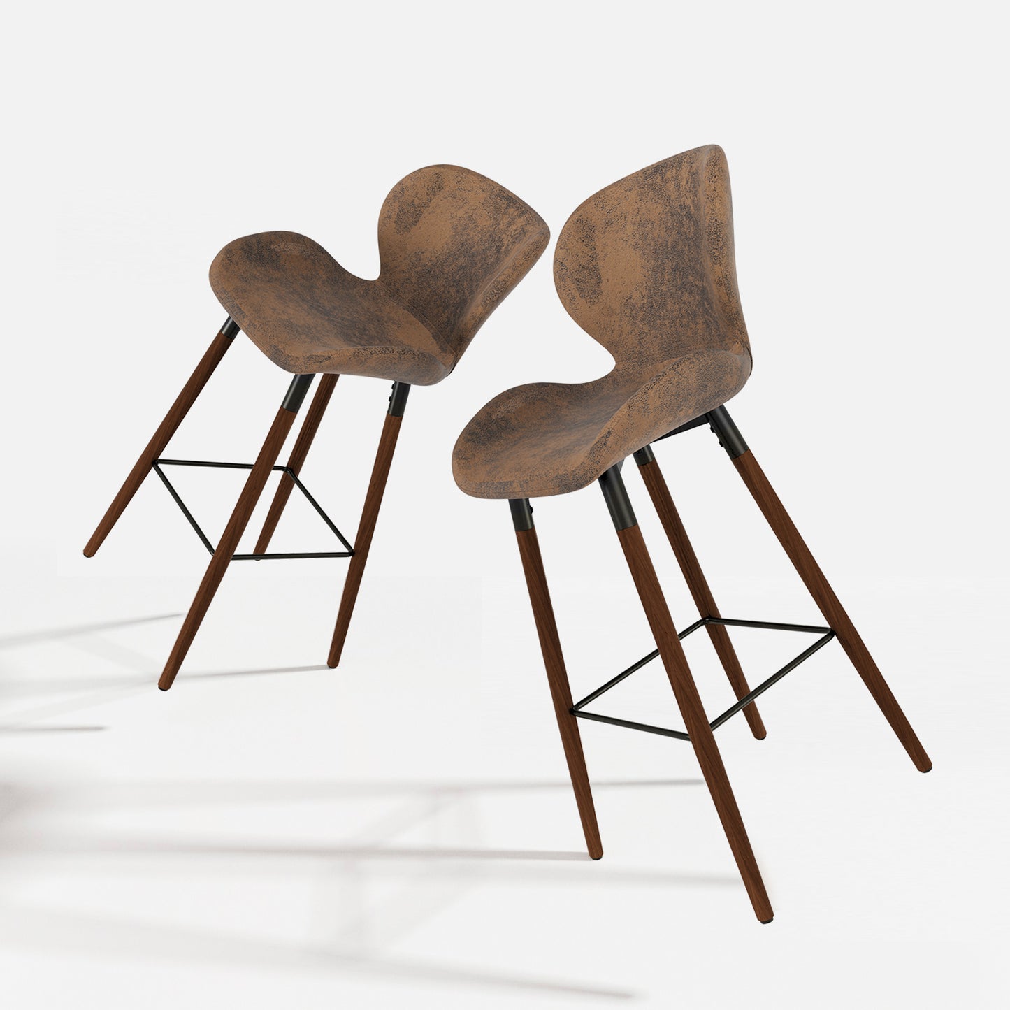 Juego de 2 Taburetes de bar, Sillas Ergonómicas de Altura con Asiento y Respaldo Marrón Vintage
