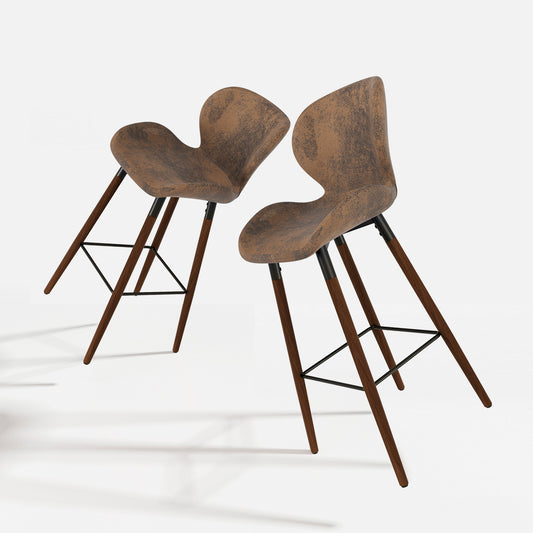 Juego de 2 Taburetes de bar, Sillas Ergonómicas de Altura con Asiento y Respaldo Marrón Vintage
