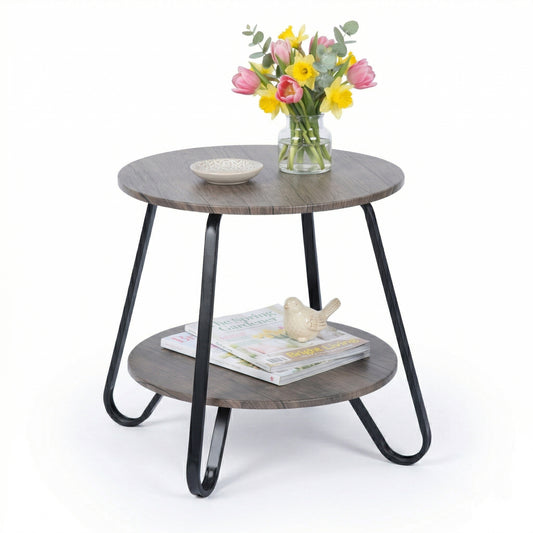 Mesa de Sofá Industrial de Mesa Auxiliar para Sala de Estar Marrón