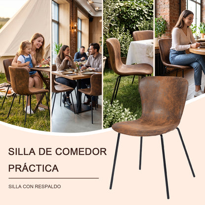 Juego de 4 Sillas de Comedor Patas de Metal | Piel Sintética Suede Café
