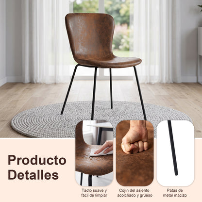 Juego de 4 Sillas de Comedor Patas de Metal | Piel Sintética Suede Café