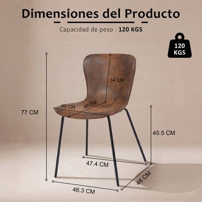 Juego de 4 Sillas de Comedor Patas de Metal | Piel Sintética Suede Café