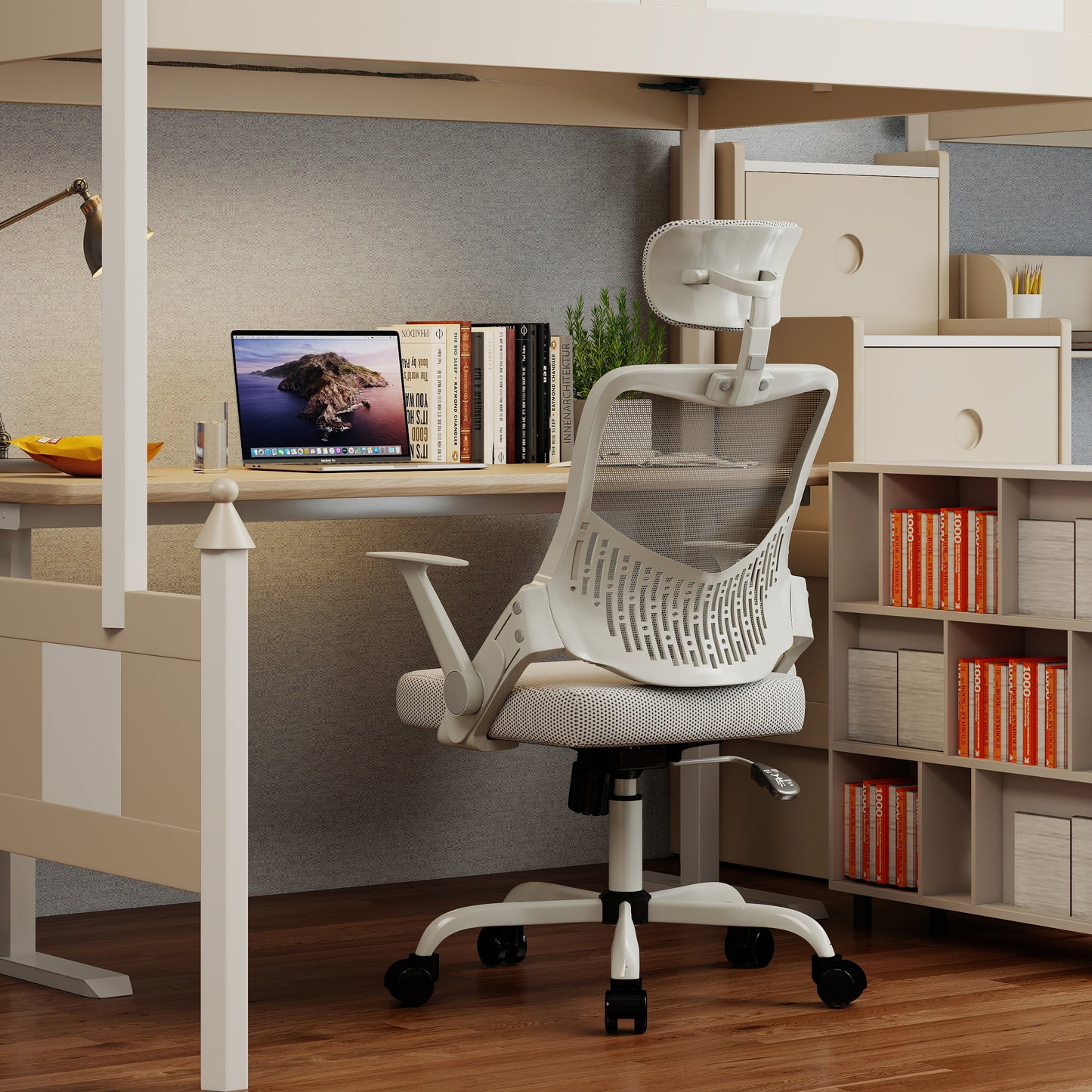 Silla de Oficina Ergonómica con Reposacabezas Gris