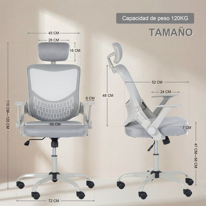 Silla de Oficina Ergonómica con Reposacabezas Gris