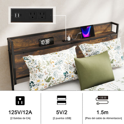 Marcos de Cama Doble, Cabecero de Almacenamiento con Estación de Carga