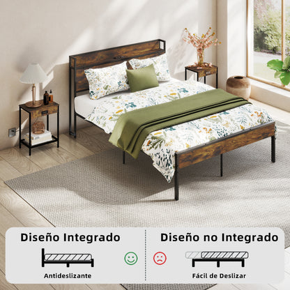 Marcos de Cama Doble, Cabecero de Almacenamiento con Estación de Carga