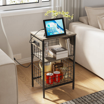 Mesa Auxiliar con Estación de Carga y Puertos USB Café