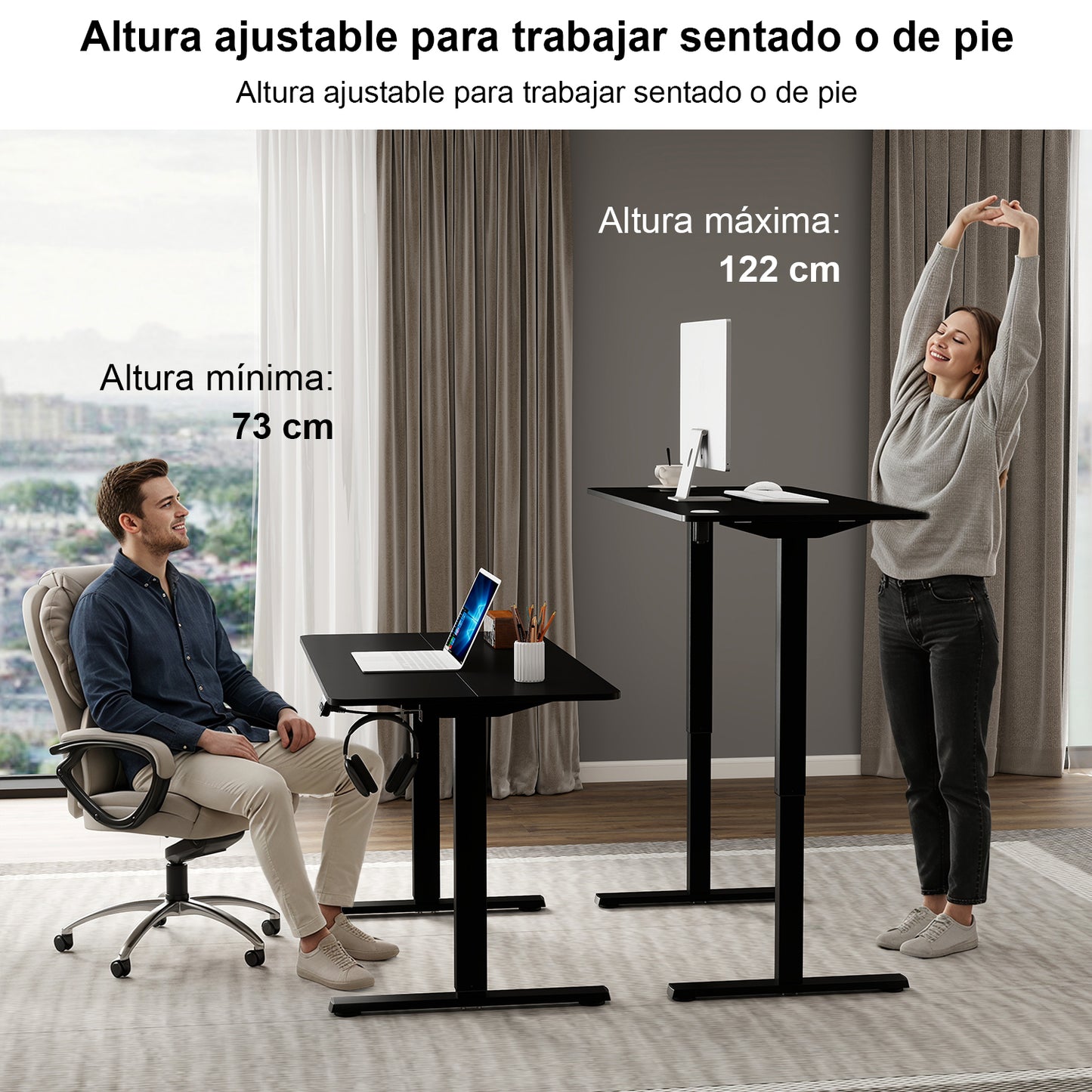 Escritorio Eléctrico de Pie, Escritorio de Pie de Altura Ajustable Negro