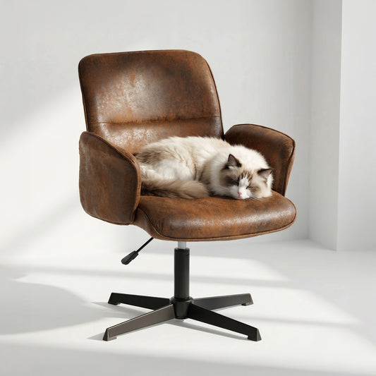 Silla Cruzada, Silla de Oficina Ergonómica con Respaldo Medio y Reposabrazos Marrón