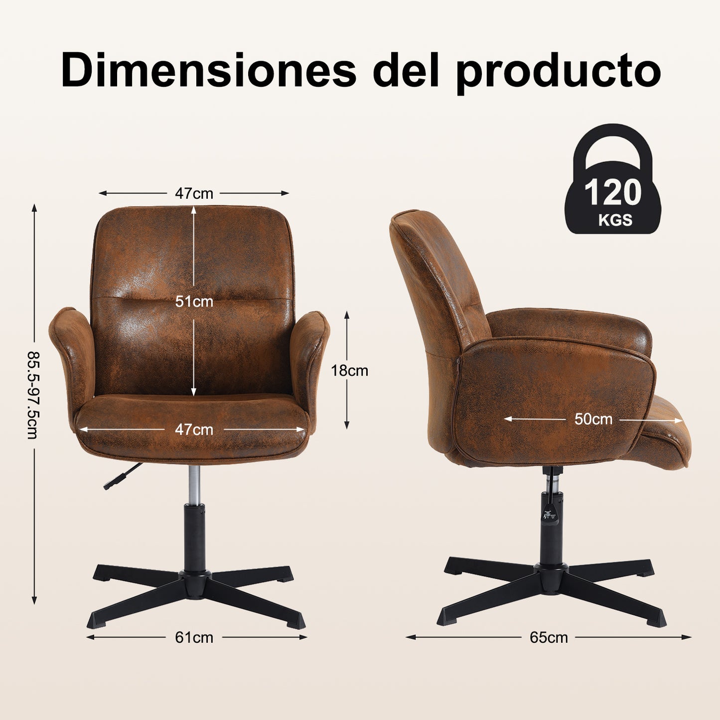 Silla Cruzada, Silla de Oficina Ergonómica con Respaldo Medio y Reposabrazos Marrón