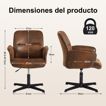 Silla Cruzada, Silla de Oficina Ergonómica con Respaldo Medio y Reposabrazos Marrón