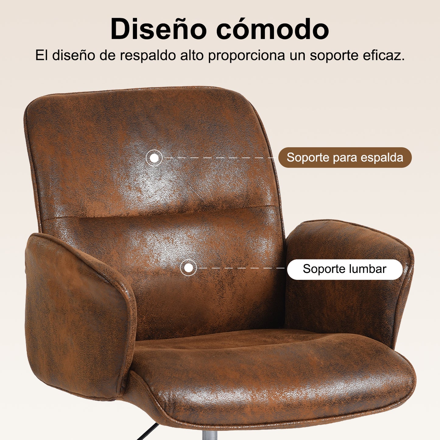 Silla Cruzada, Silla de Oficina Ergonómica con Respaldo Medio y Reposabrazos Marrón