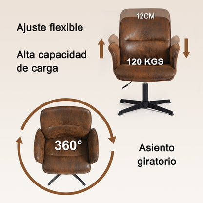 Silla Cruzada, Silla de Oficina Ergonómica con Respaldo Medio y Reposabrazos Marrón