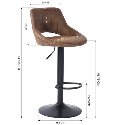 Set de 2 Bancos Altos para Barra con Altura Ajustable y Función Giratoria 360˚ Tapizados en Piel Sintética PU - Café