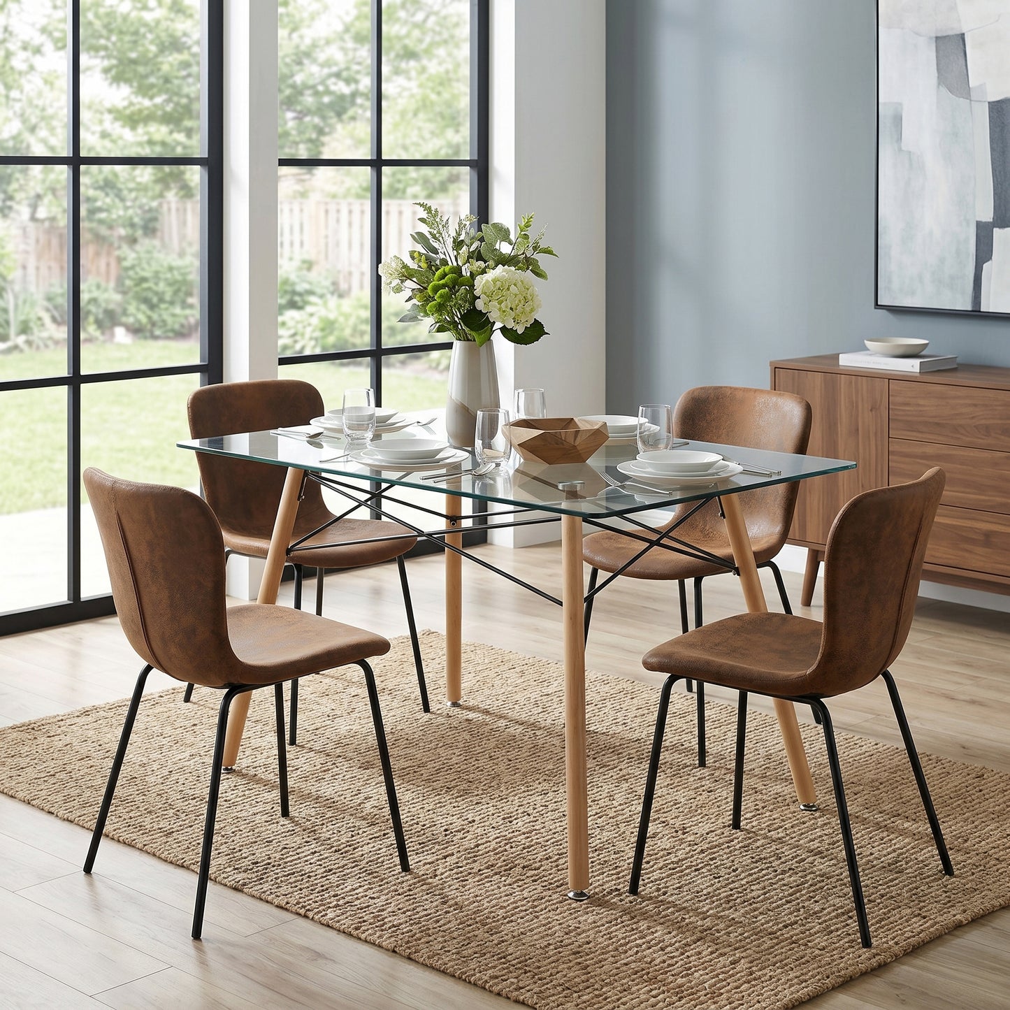 Mesa de Comedor Rectatangular con Cubierta de Cristal Templado