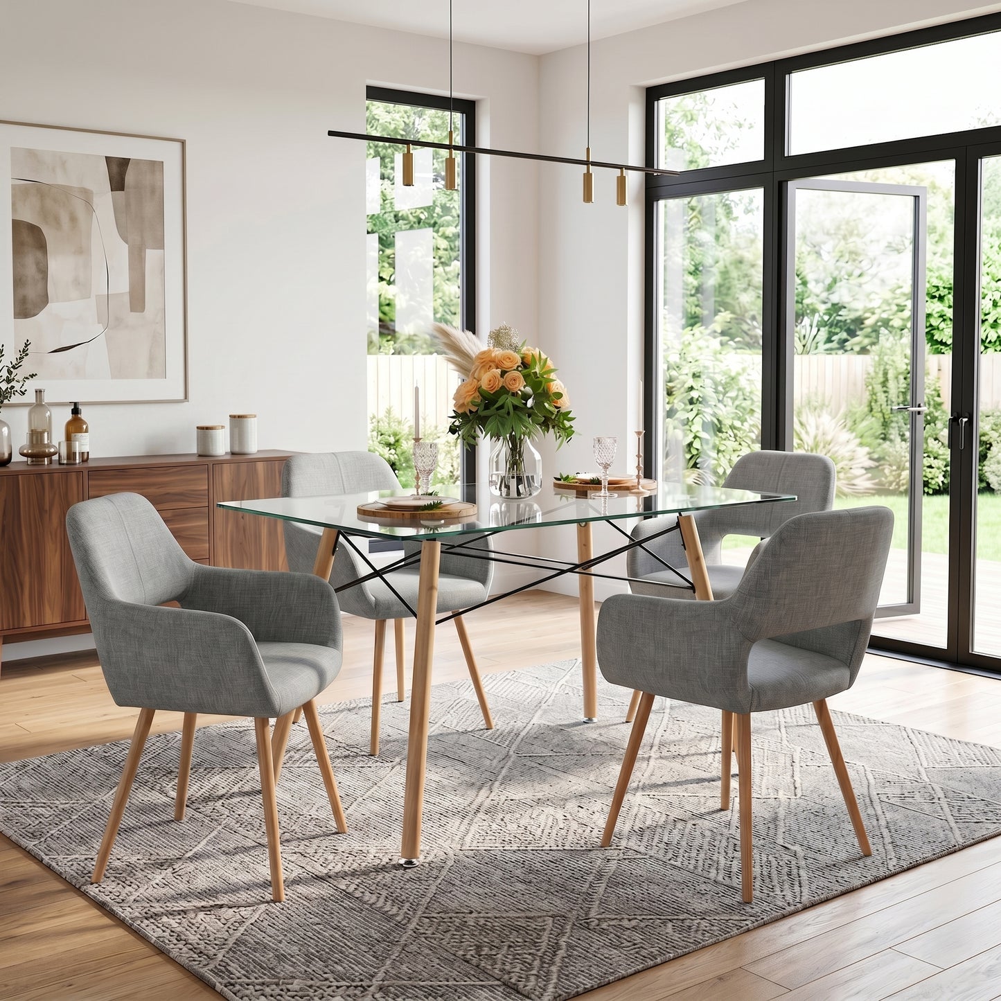 Mesa de Comedor Rectatangular con Cubierta de Cristal Templado