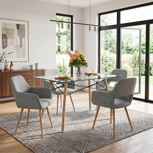 Mesa de Comedor Rectatangular con Cubierta de Cristal Templado