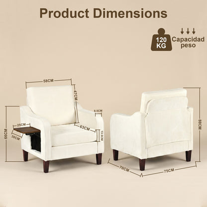Sillón Individual de Chenille Beige - dimensiones del producto