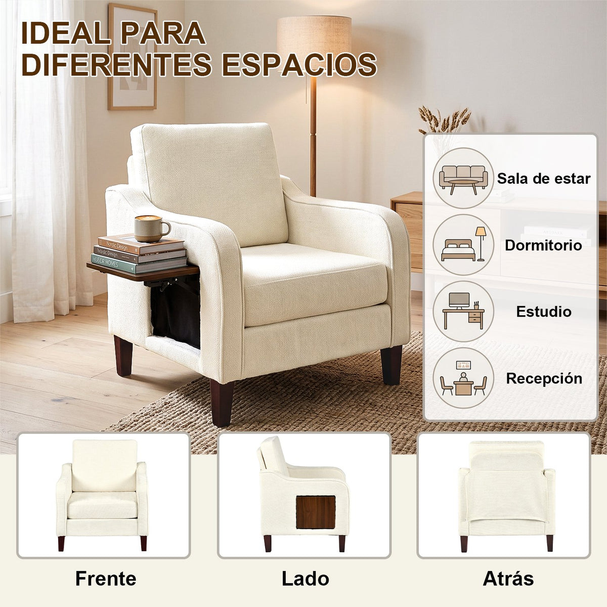 Sillón Individual de Chenille Beige - ideal para diferentes espacios
