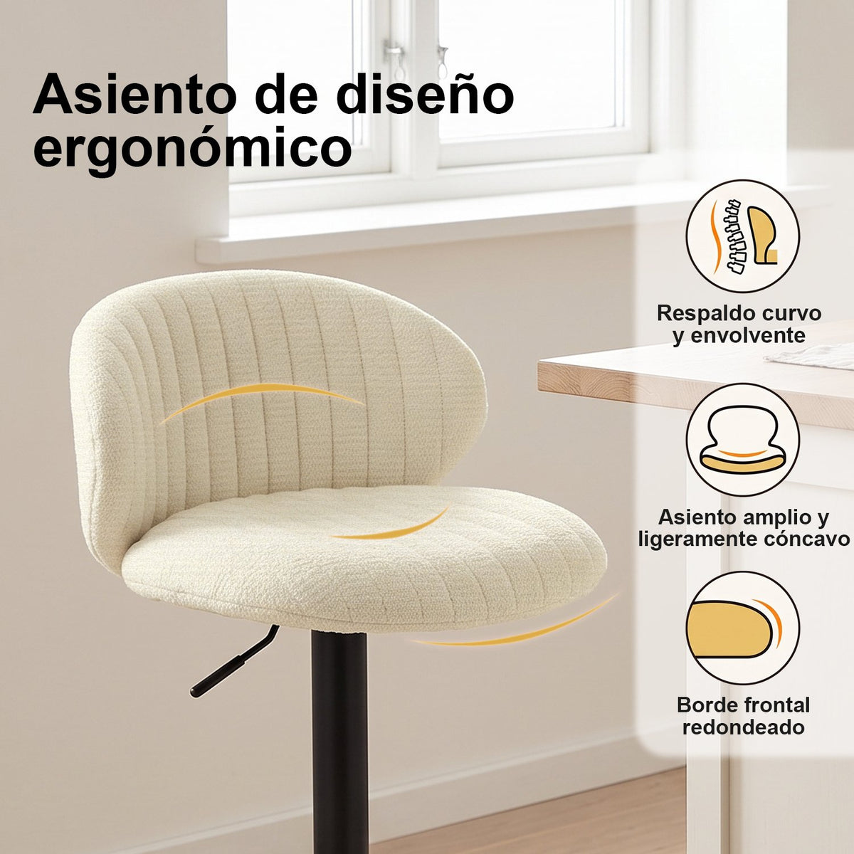 Juego de 2 Bancos para Barra Ajustables y Giratorios Beige - imagen 5