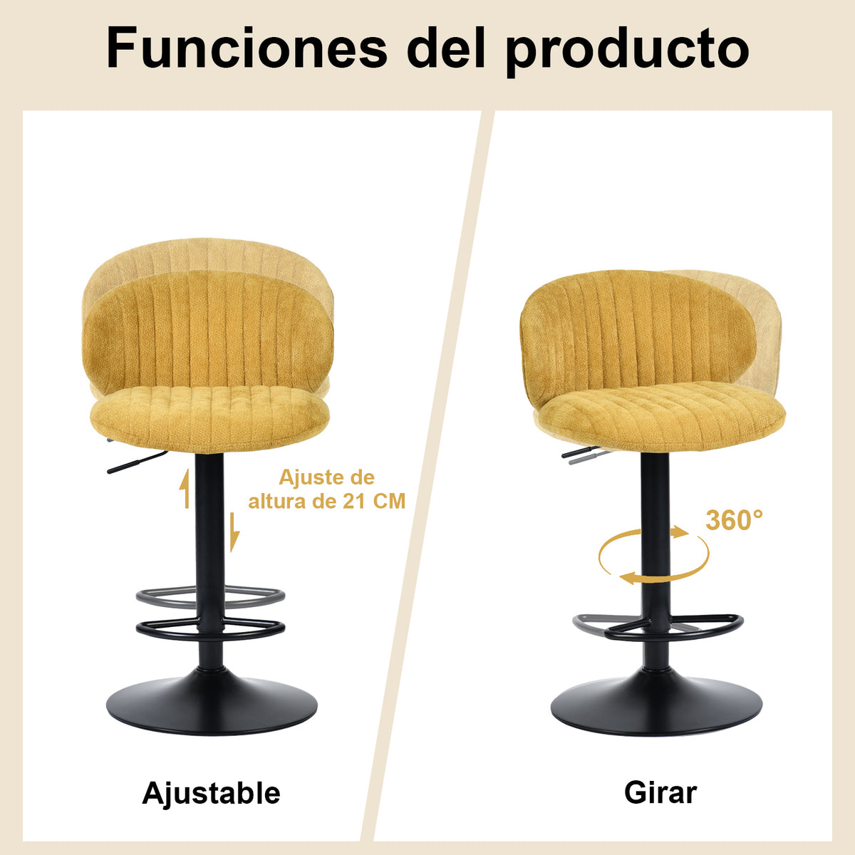 Juego de 2 Bancos para Barra Ajustables y Giratorios Amarillo Otoño - imagen 7
