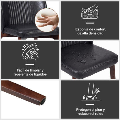 Juego de 2 Sillas para Comedor Tapizadas en Piel Sintética PU Color Negro