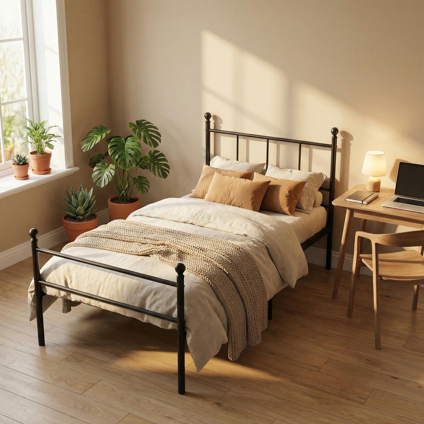 Cama Twin Armazón de Cama de Metal de fácil Montaje con cabecera y pie de Cama
