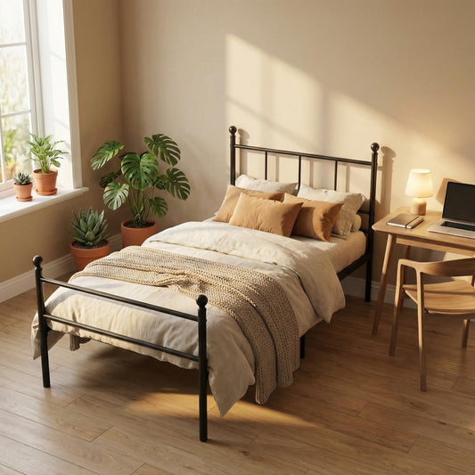 Cama Twin Armazón de Cama de Metal de fácil Montaje con cabecera y pie de Cama