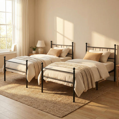 Cama Twin Armazón de Cama de Metal de fácil Montaje con cabecera y pie de Cama
