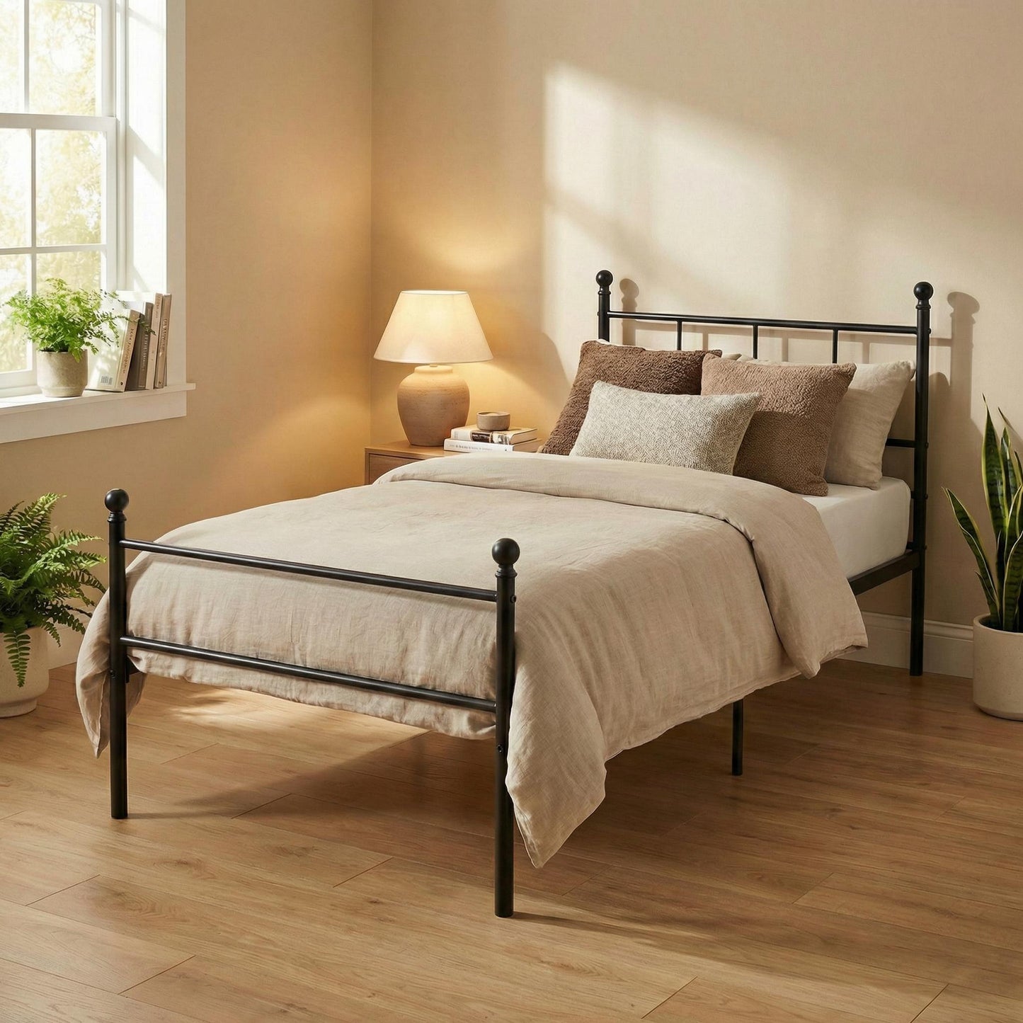 Cama Twin Armazón de Cama de Metal de fácil Montaje con cabecera y pie de Cama