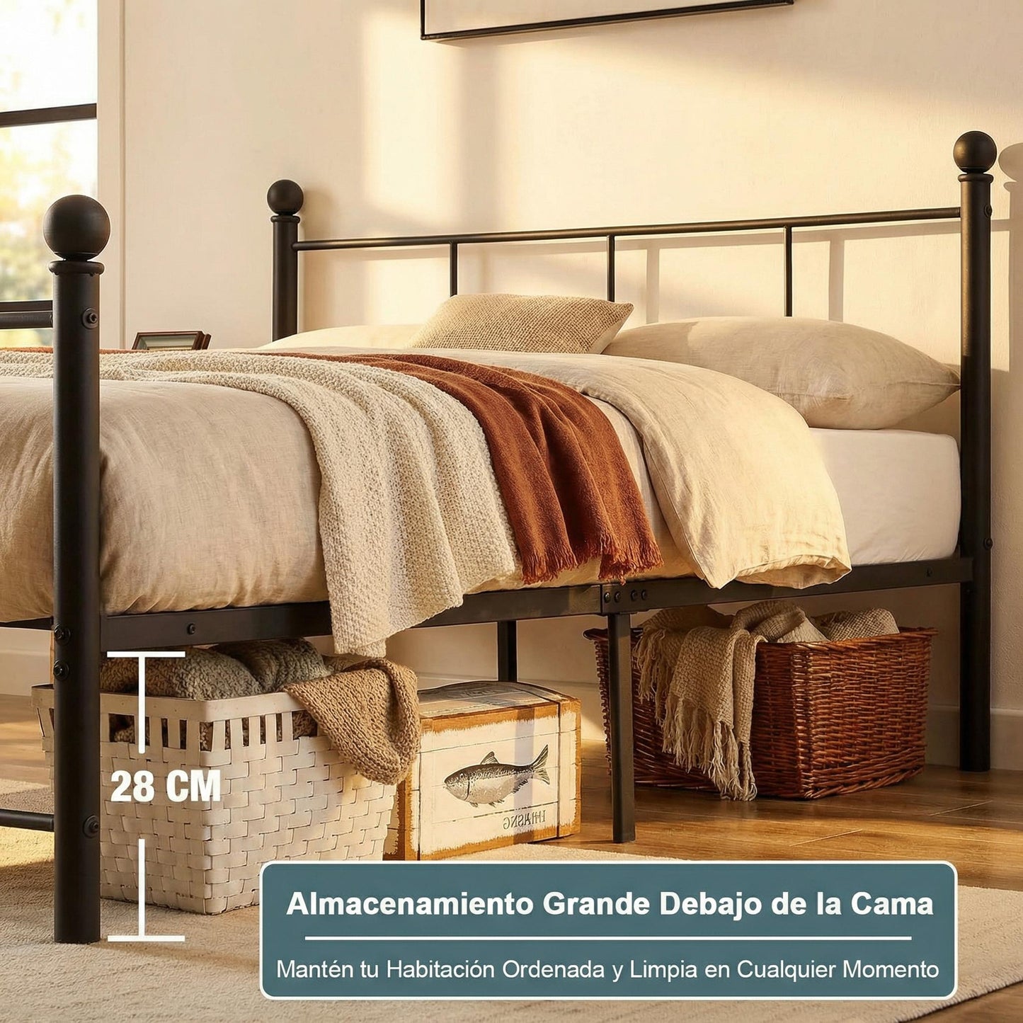 Cama Twin Armazón de Cama de Metal de fácil Montaje con cabecera y pie de Cama