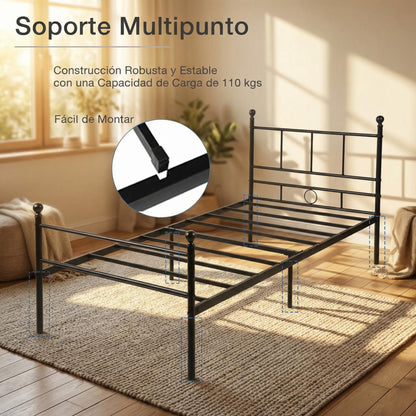Cama Twin Armazón de Cama de Metal de fácil Montaje con cabecera y pie de Cama