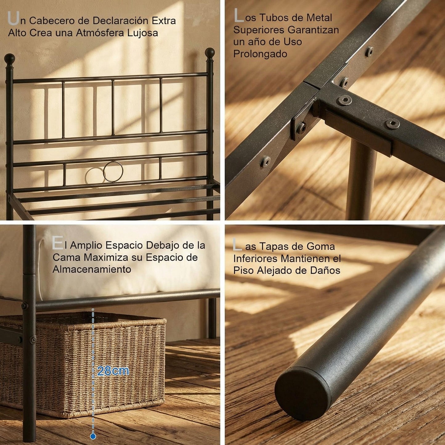 Cama Twin Armazón de Cama de Metal de fácil Montaje con cabecera y pie de Cama