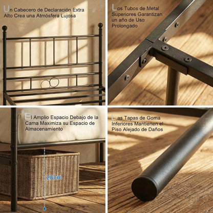 Cama Twin Armazón de Cama de Metal de fácil Montaje con cabecera y pie de Cama