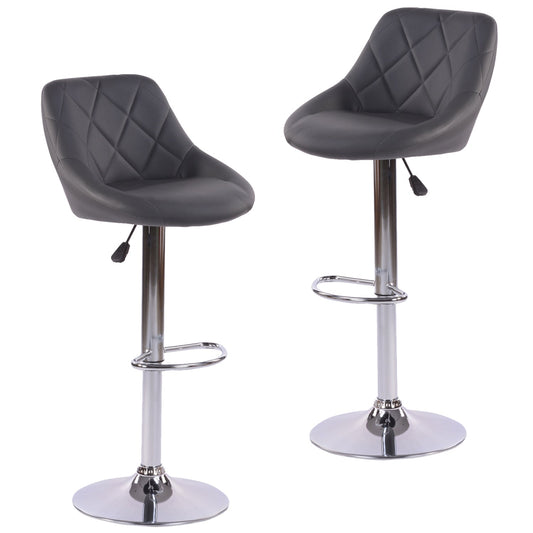 Set de 2 Bancos Giratorios 360˚ con Altura Ajustable Tapizados en Piel Sintética PU Gris