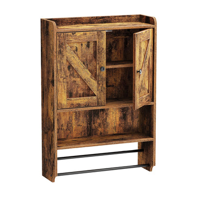 Mueble de Baño Montado en la Pared con 2 Estantes y 2 Toalleros Marrón Rústico