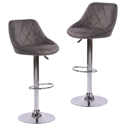 Set de 2 Bancos Giratorios 360˚ con Altura Ajustable Tapizados en Piel Sintética PU Gris Antiguo
