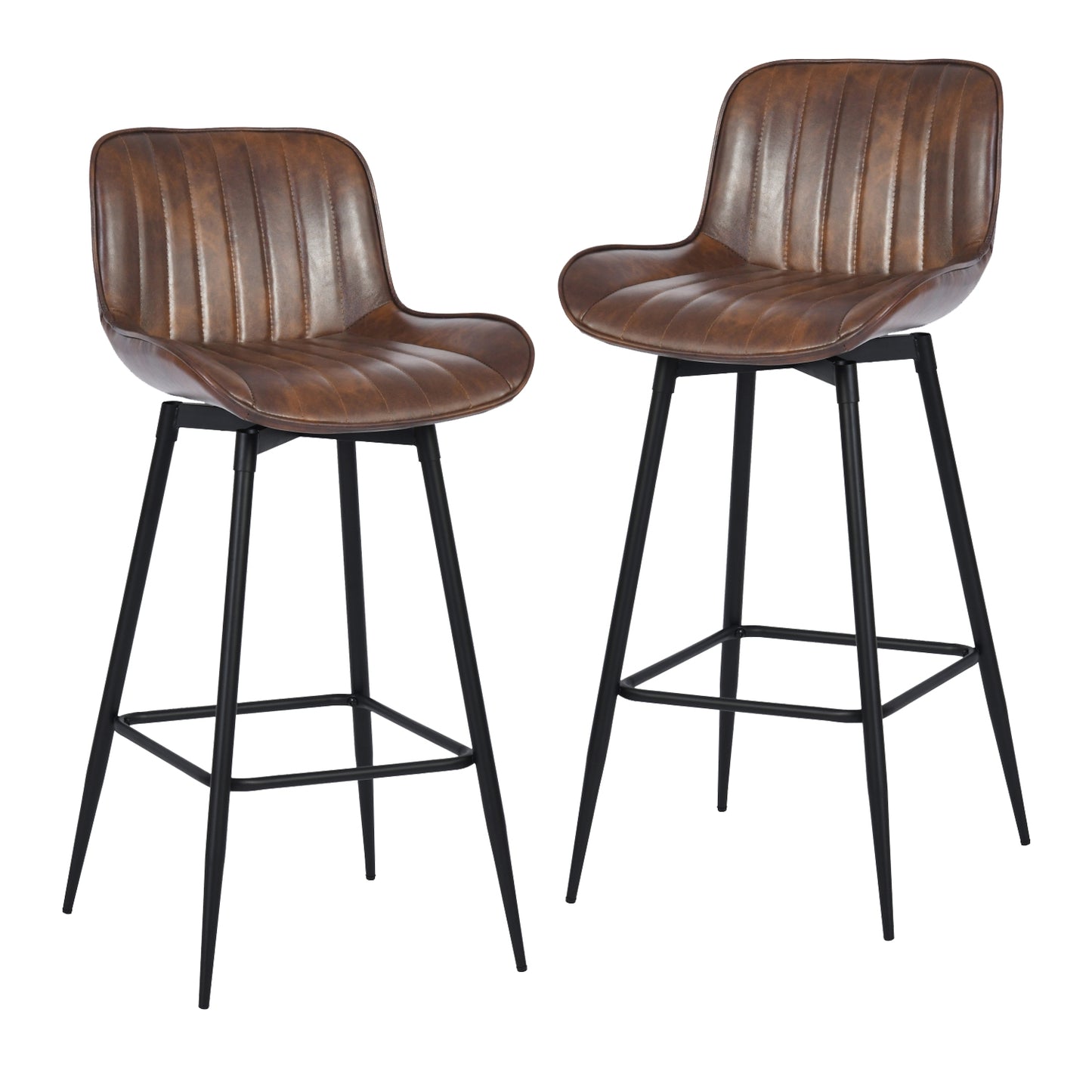 Set de 2 Bancos Altos para Barra Vintage Estilo Retro Tapizados en Piel Sintética PU - Café
