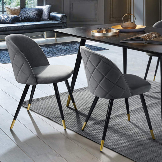 Juego de 2 sillas de Comedor de Terciopelo Sillas de Ocio Modernas de Siglo Gris Piernas Negro