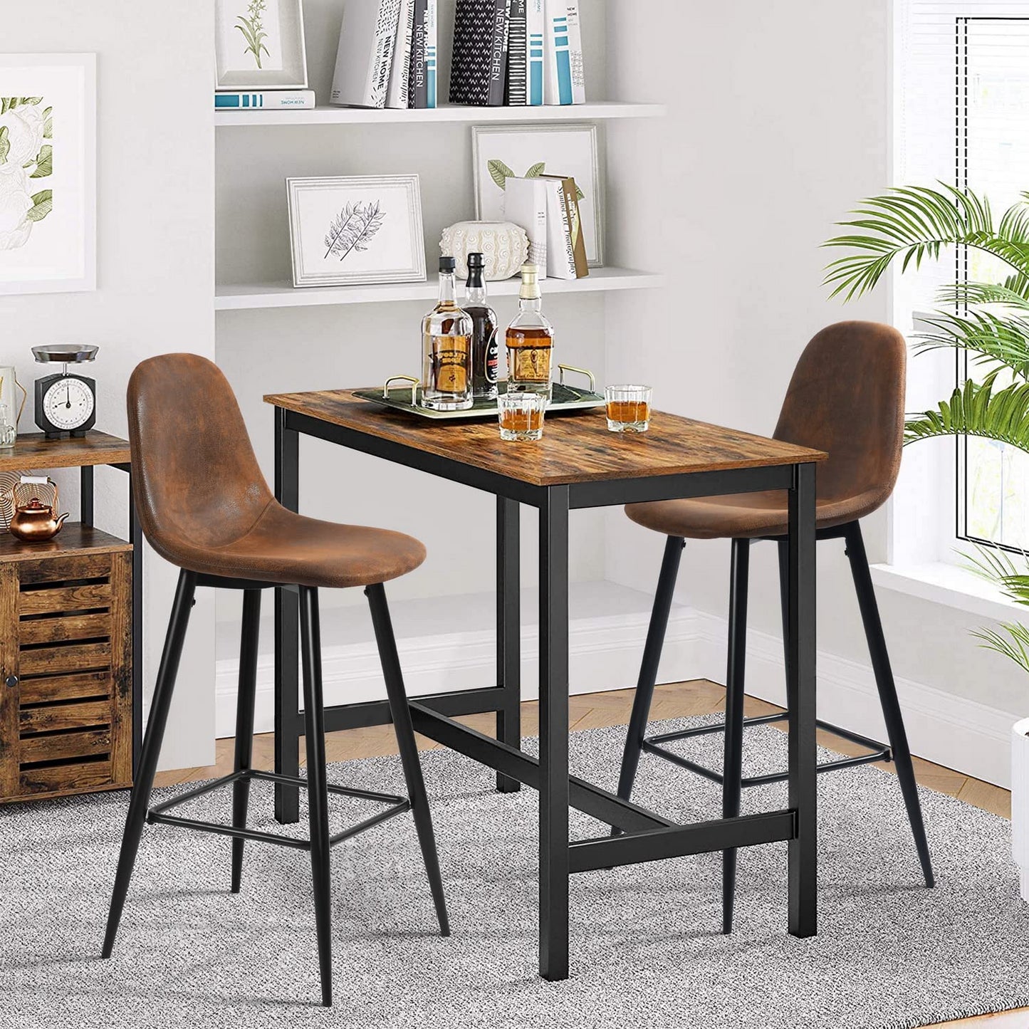 Set de 2 Bancos Altos para Barra de Cocina o Bar con Diseño Ergonómico Uso Interior Tapizado PU Café