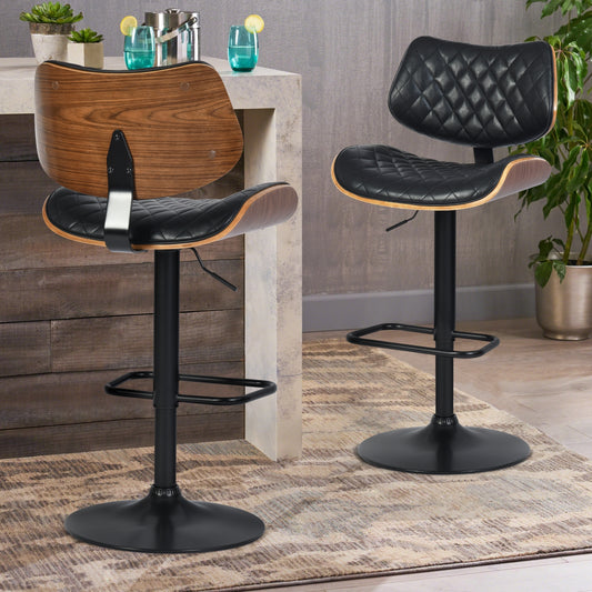 Set de 1 Bancos de Bar Giratorios Altura Ajustable Base Negra Tapizado Piel Sintética PU - Negro