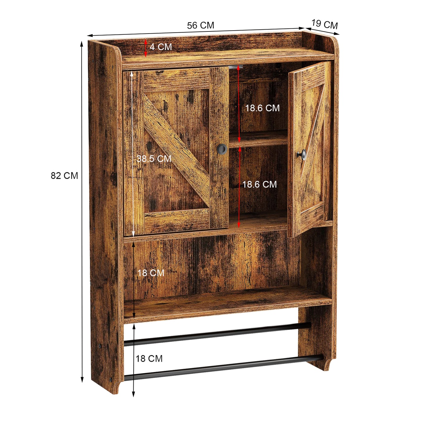 Mueble de Baño Montado en la Pared con 2 Estantes y 2 Toalleros Marrón Rústico