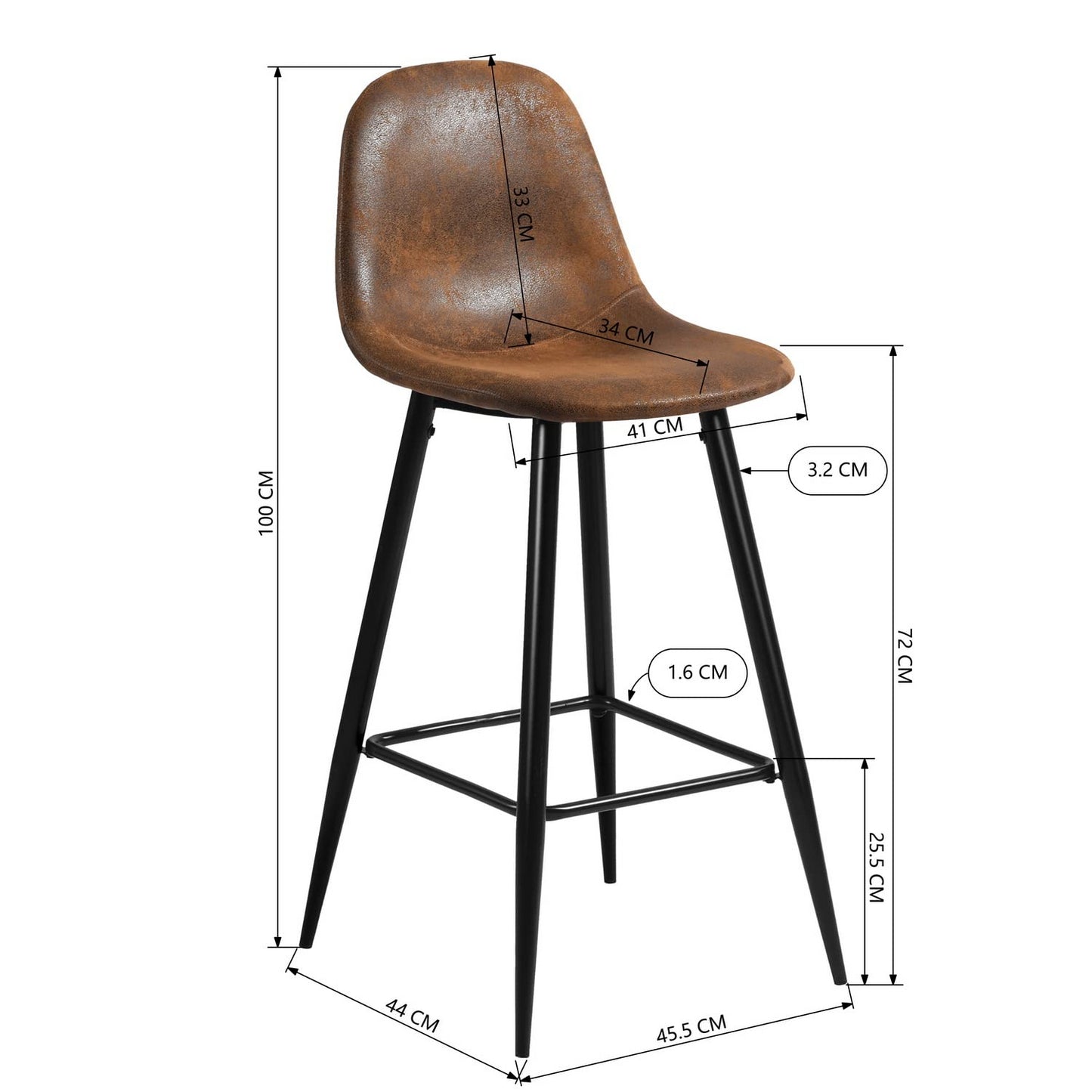 Set de 2 Bancos Altos para Barra de Cocina o Bar con Diseño Ergonómico Uso Interior Tapizado PU Café