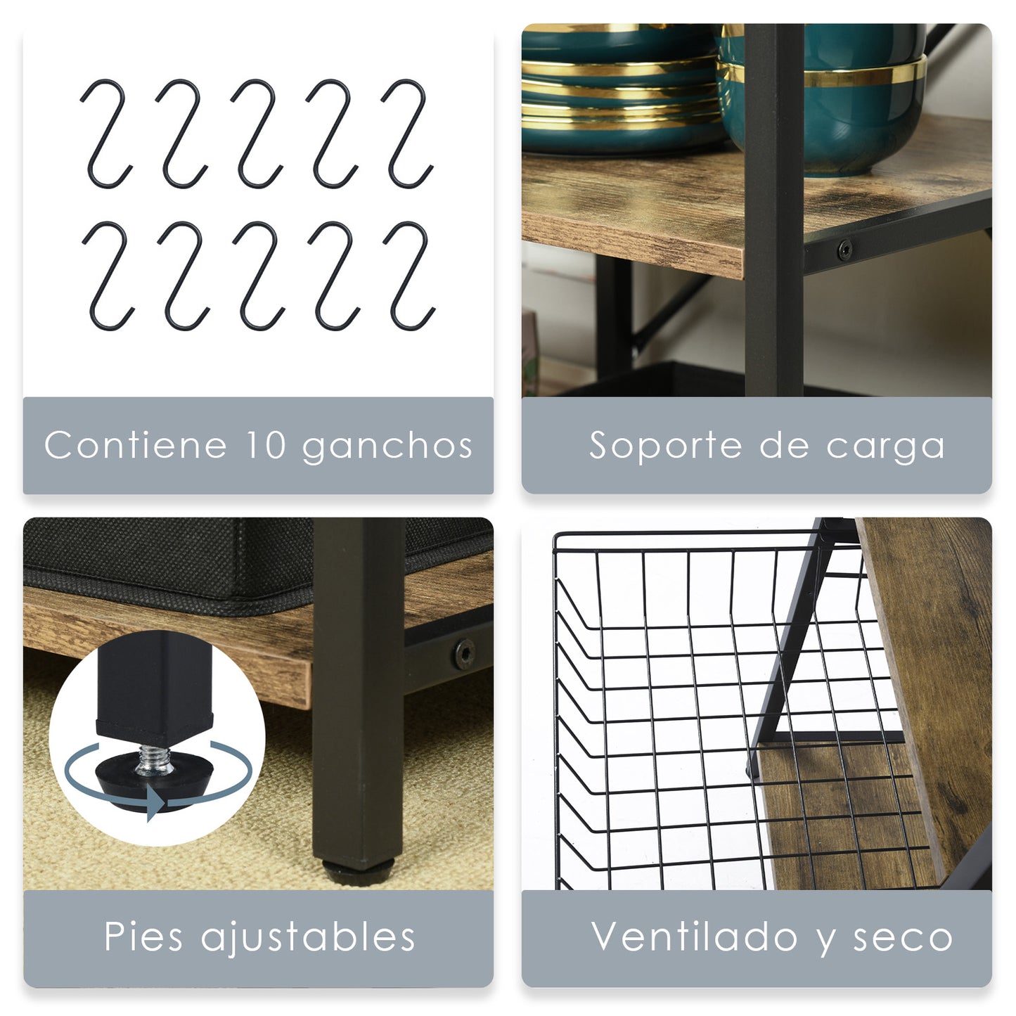 Estante de Cocina para Panadería, Barra de Café Marrón