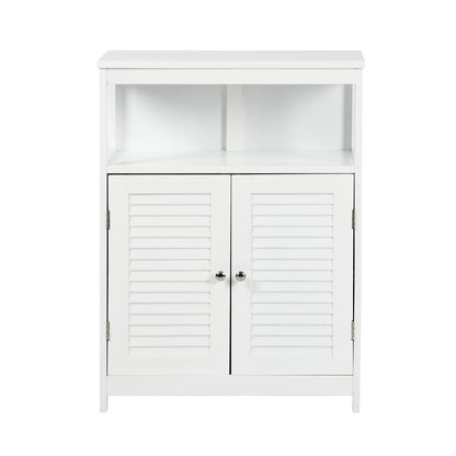 Gabinete de Piso de Almacenamiento de Baño Independiente con Puerta de Persiana Doble y Estante Ajustable Blanco