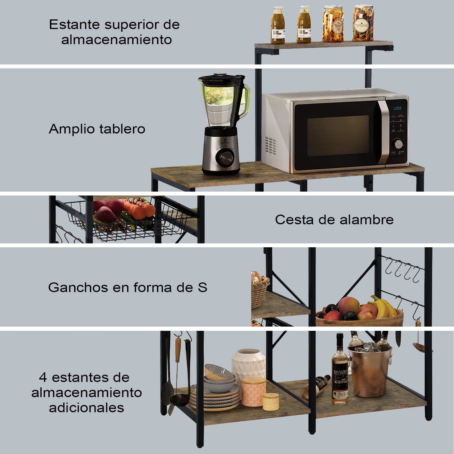 Estante de Cocina para Panadería, Barra de Café Marrón