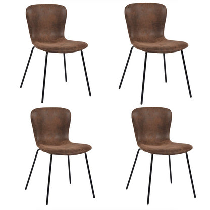 Juego de 4 Sillas de Comedor Patas de Metal | Piel Sintética Suede Café